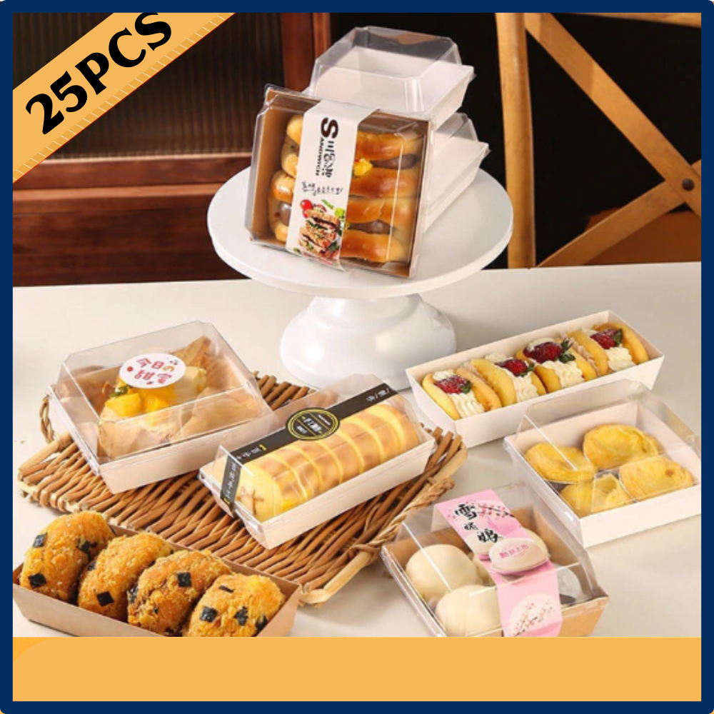 25PCS Sandwich Box Square/Rectangle Cake Box Kraft Box Transparent ...