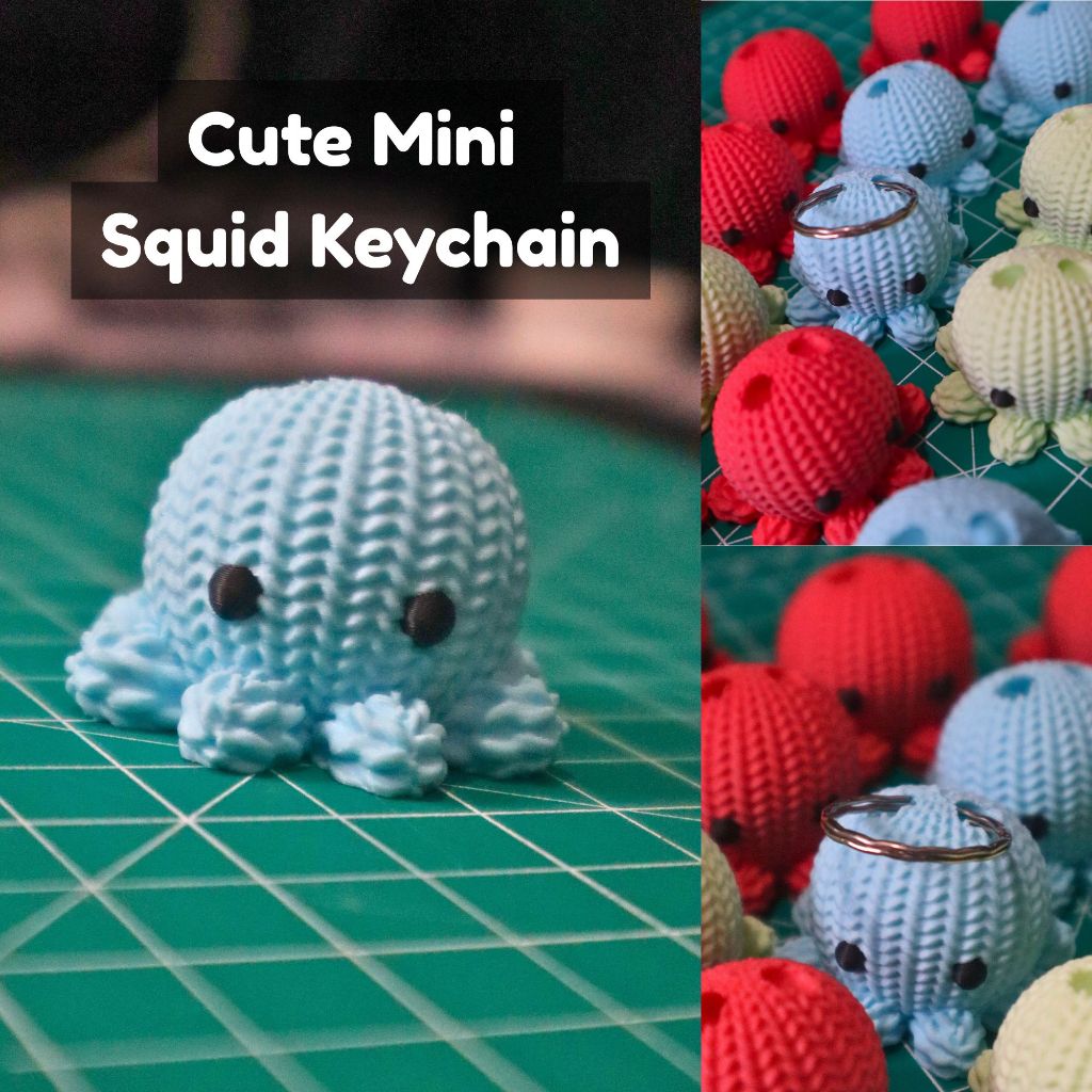 Cute Mini Squid Keychain Knitted Texture Design, Adorable Ocean ...