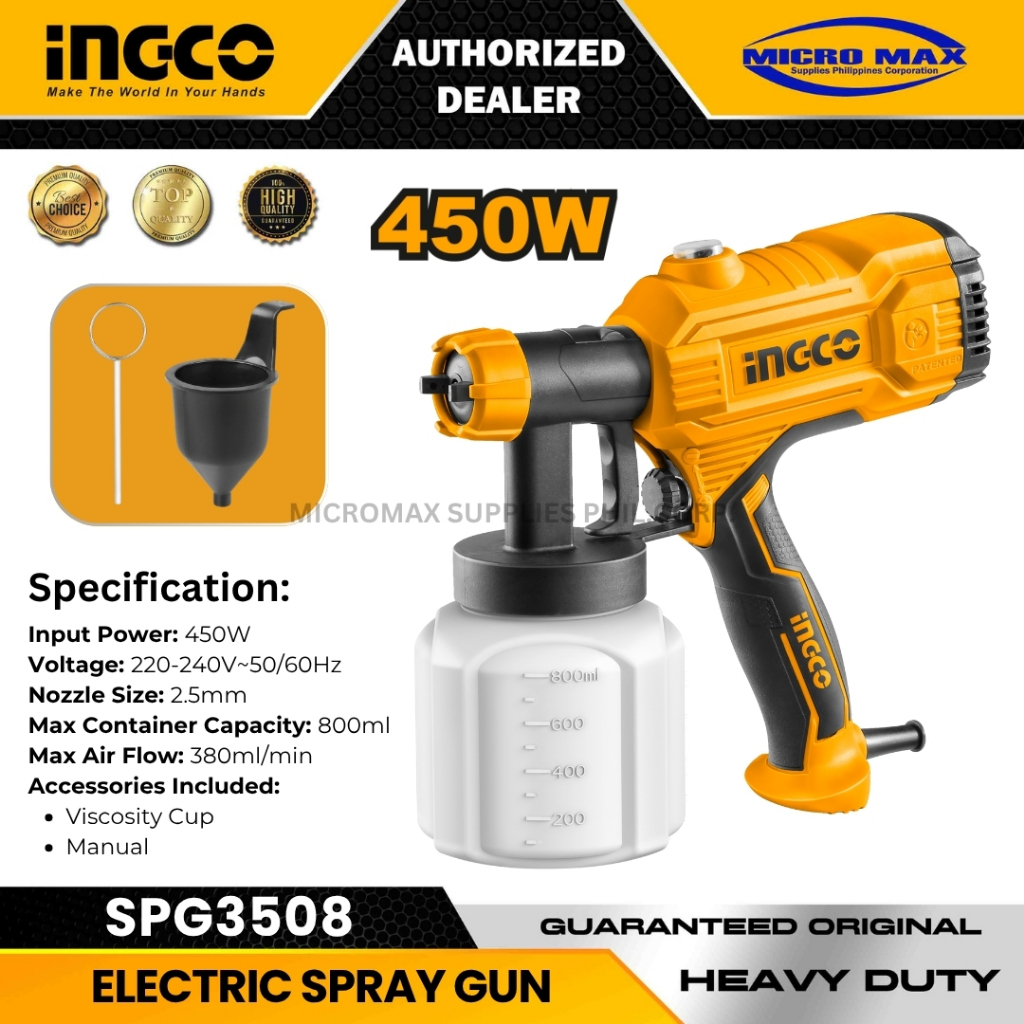 Pistolet Pulvérisateur électrique INGCO SPG3508 450W - Neuf - Pour Peinture, Vernis