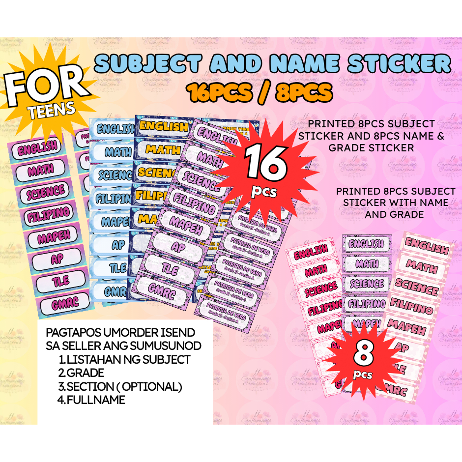 FOR TEENS 16PCS SUBJECT LABEL STICKERS AND NAME STICKERS PLAIN AND ...
