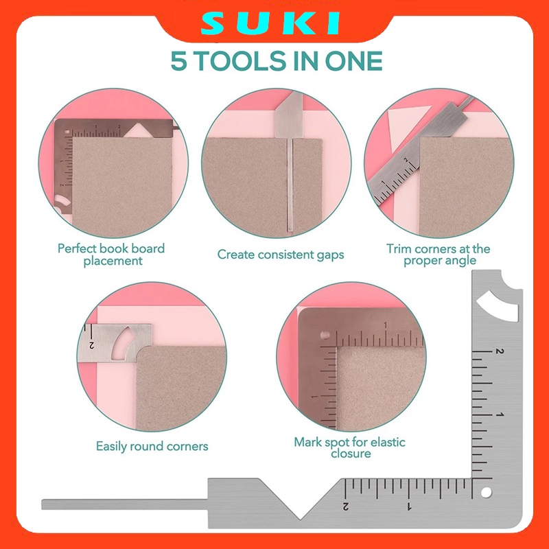 5-in-1 Stainless Steel Bookbinding Ruler, Multi-Purpose Handcrafted ...