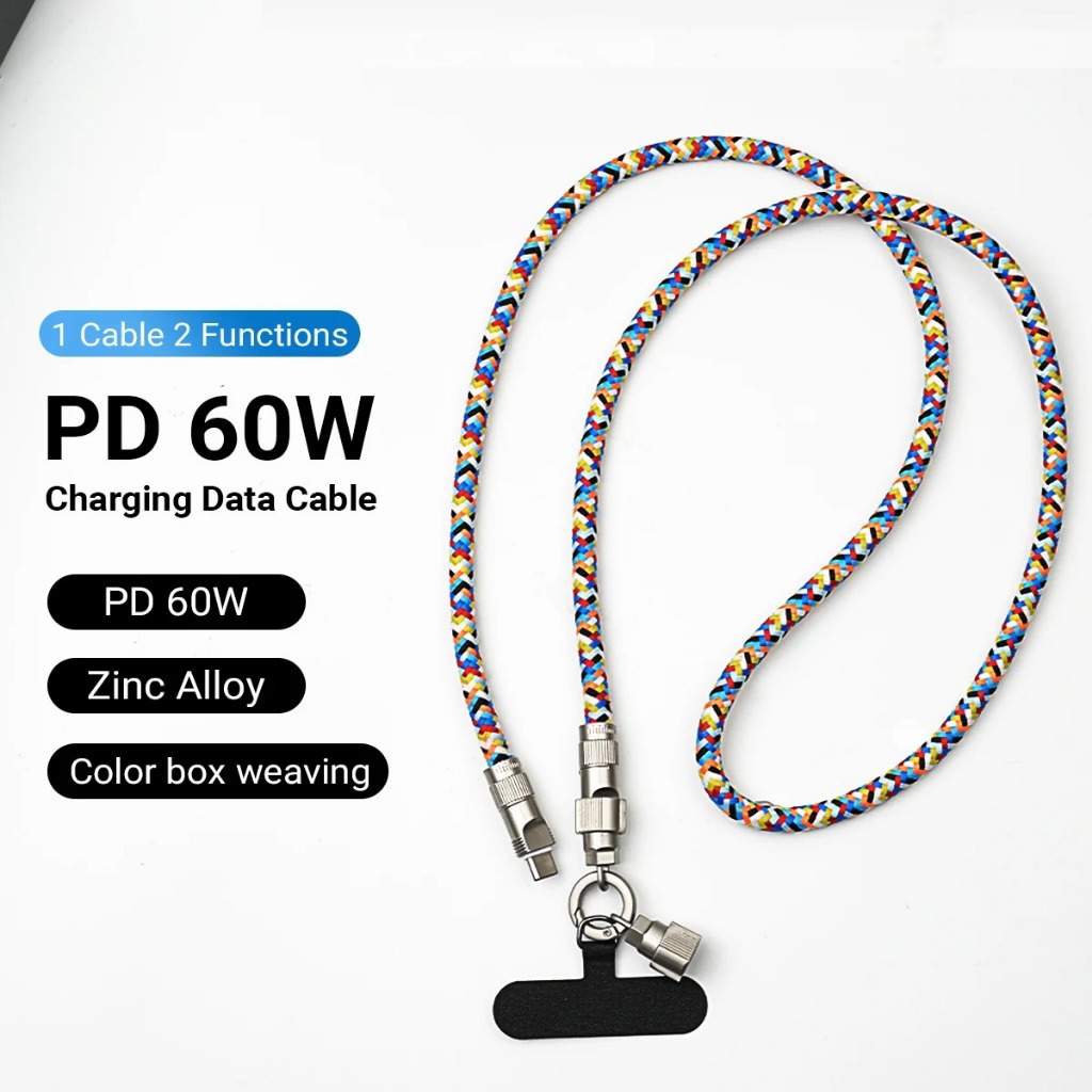 Multi functional color woven hanging rope mobile data USB C cable PD ...