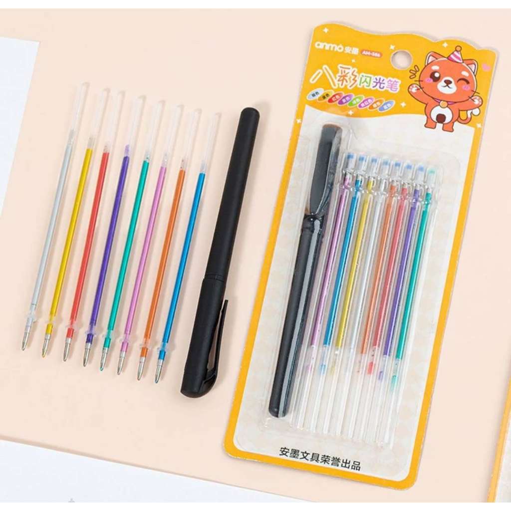 Anmo 8 color pen watercolor pen metal pen black card graffiti pen 8 ...