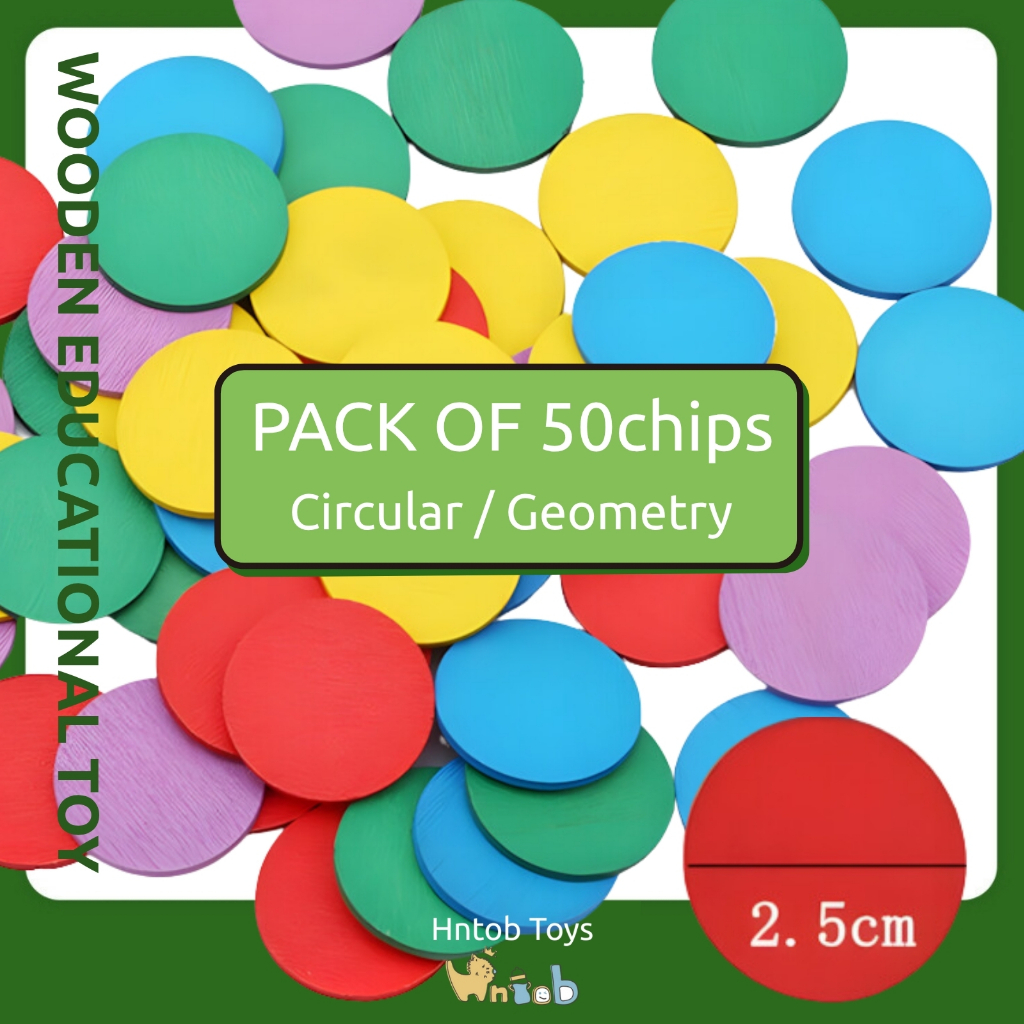 Hntob 48pcs Wooden Chips Colorful Thin Round Geometric Math Teaching ...