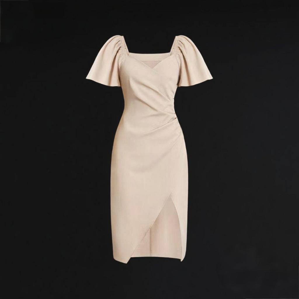 nude dresses for graduation Sheer Lime Green Chiffon Cape Dress with High Neck main image 1