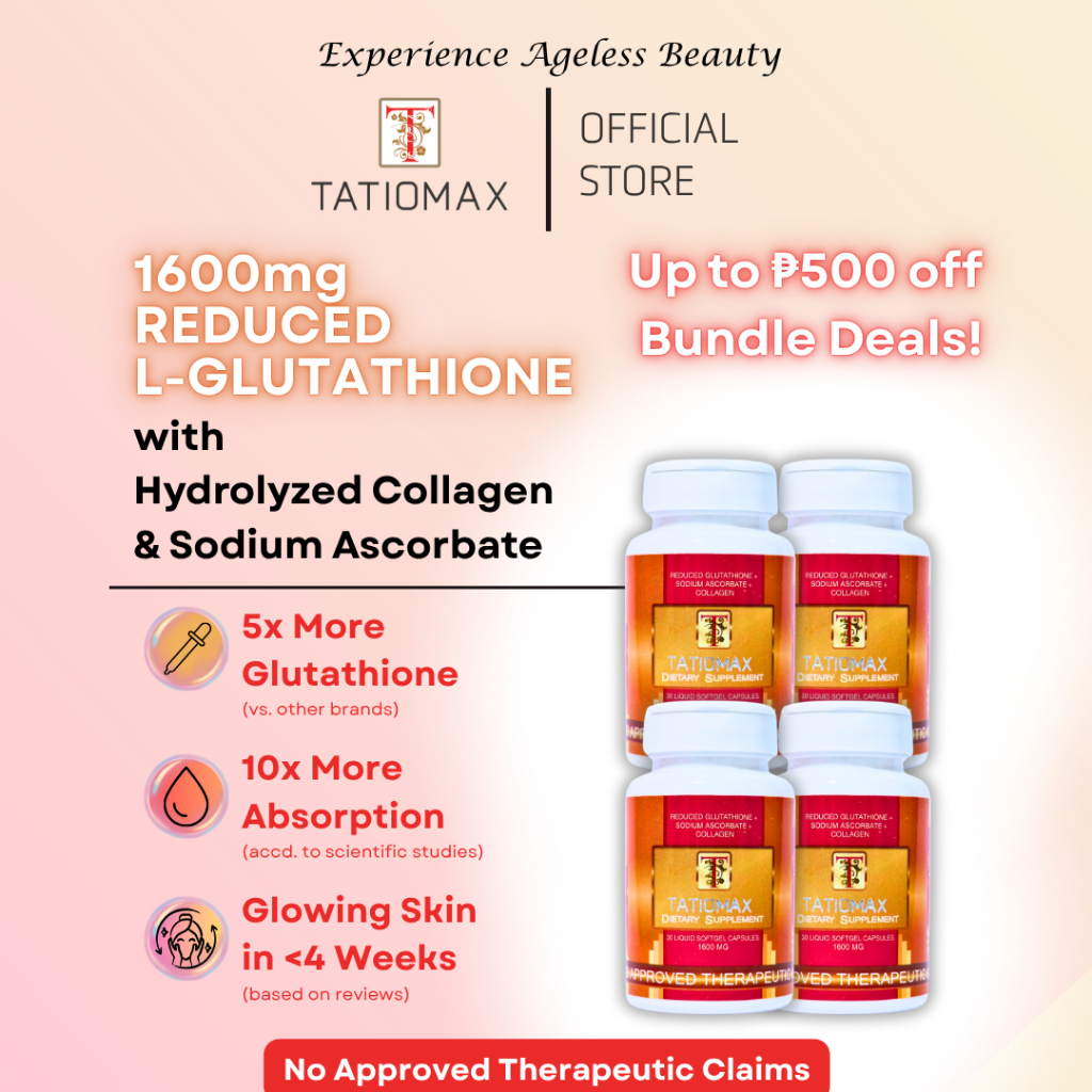 TATIOMAX Reduced Glutathione Collagen Vitamin C 1600mg (120 Whitening  Softgel Capsules / 4 Bottles) | Shopee Philippines