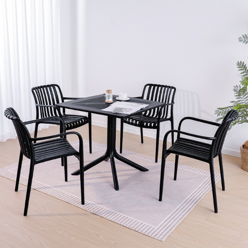 Dining Table Set 4-Seater Monoblock Table and Chair Set Stackable ...