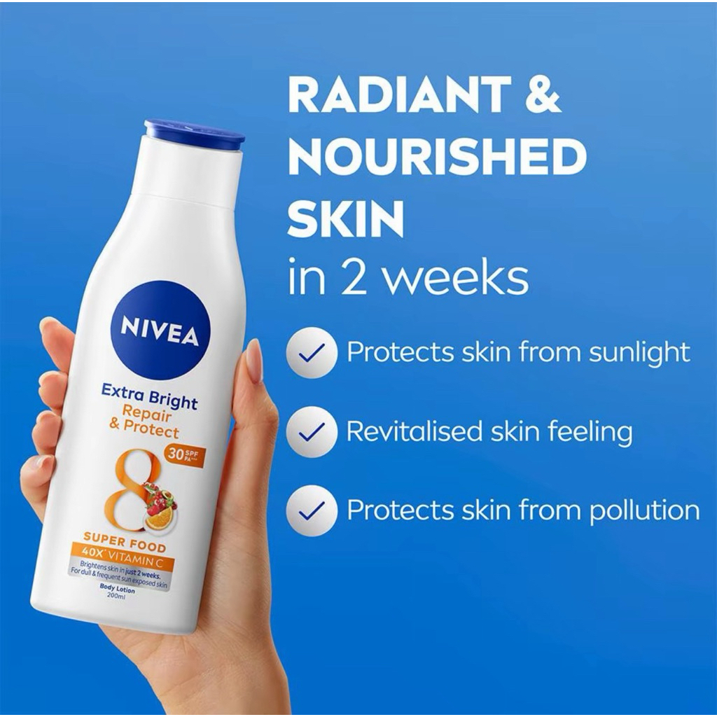 NIVEA EXTRA BRIGHT REPAIR & PROTECT BODY LOTION 8 SUPERFOOD 200ML SPF30 ...