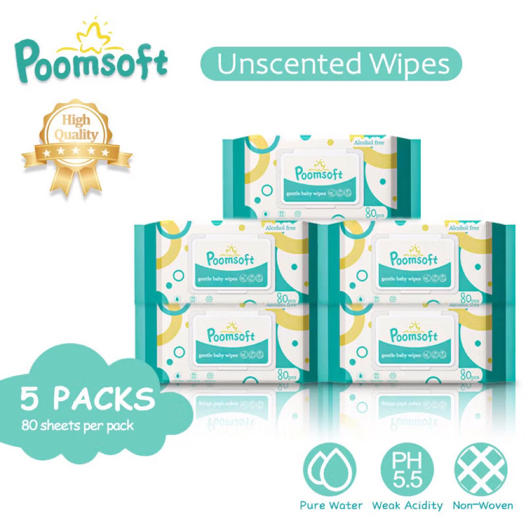 PoomSoft Baby Wipes Bundle 5 Packs – 500 & 400 Sheets | Gentle Cotton ...
