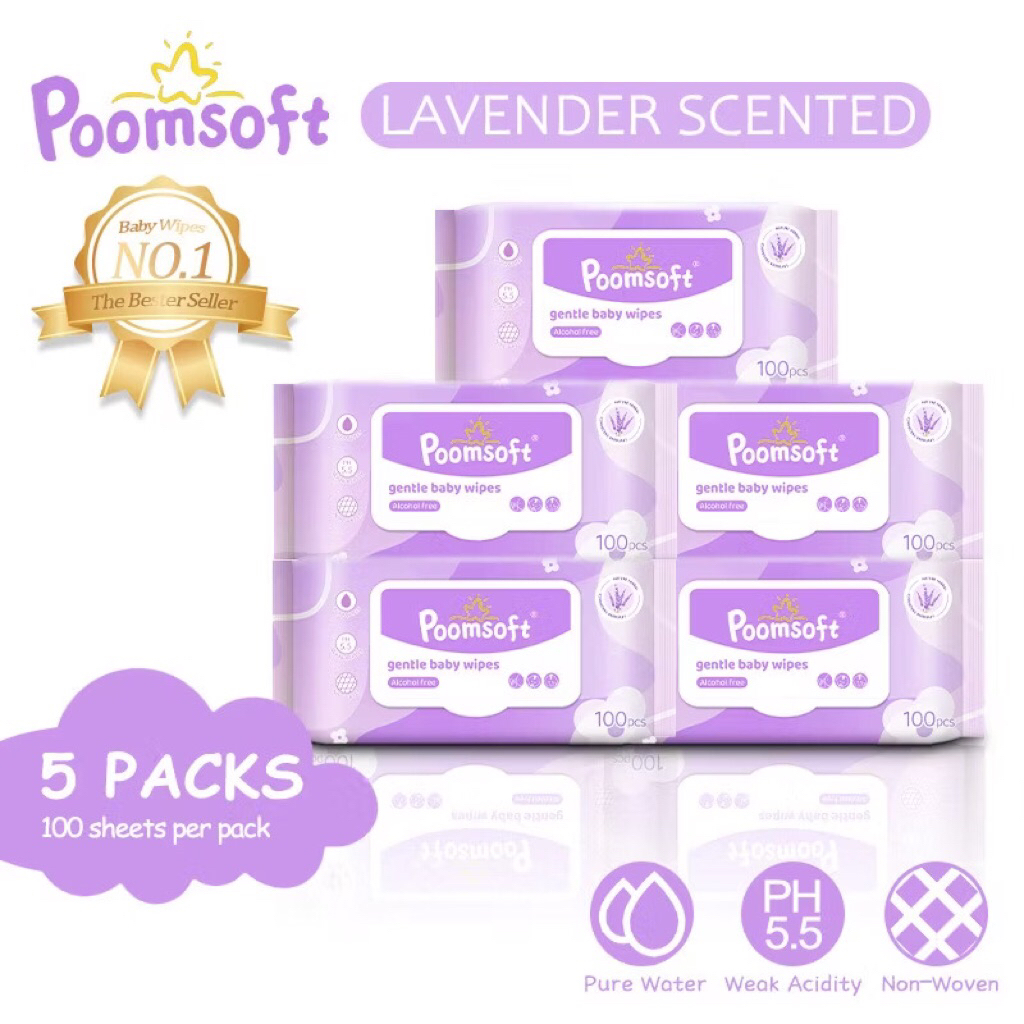 PoomSoft Baby Wipes Bundle 5 Packs – 500 & 400 Sheets | Gentle Cotton ...
