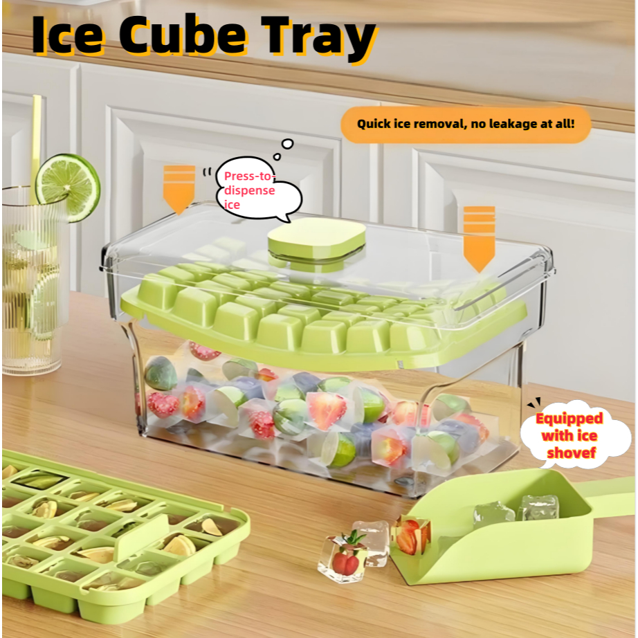 34/68 Grid Ice Box With Lid Shovel Food Grade Homemade Ice Cube Mold ...