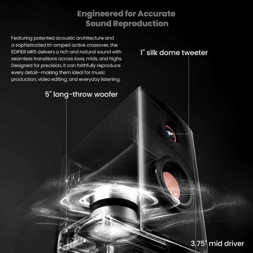 Edifier MR5 Tri-amped Powered Studio Monitor Bluetooth V6.0 Speaker ...