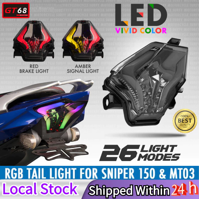 For Sniper 150 Tail Light YAMAHA R3 MT03 RGB 26Modes Smoke Lampshade ...
