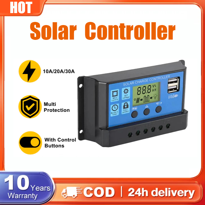 10A 20A 30A PWM Solar Charge Controller 12V/24V Battery Regulator Solar ...