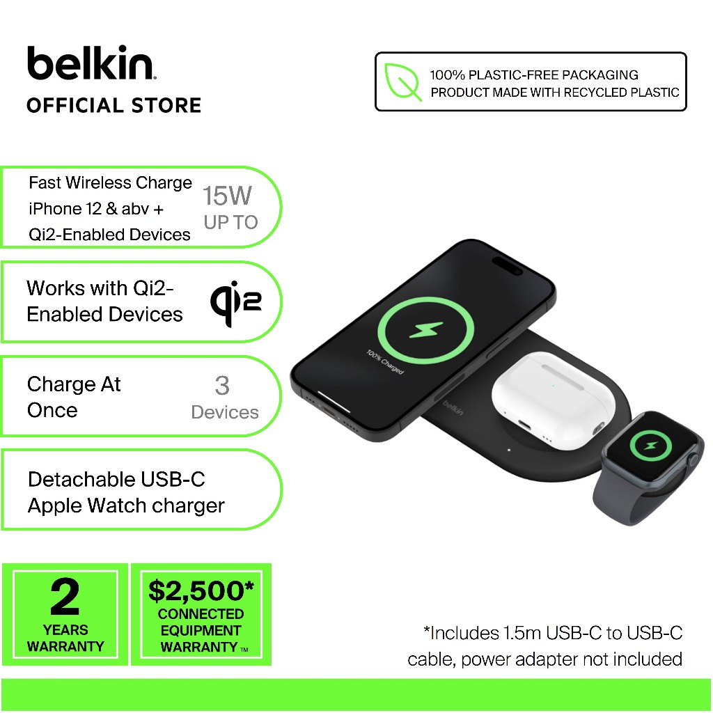 Belkin BoostCharge Pro 3-in-1 Magnetic Wireless Charging Pad with
