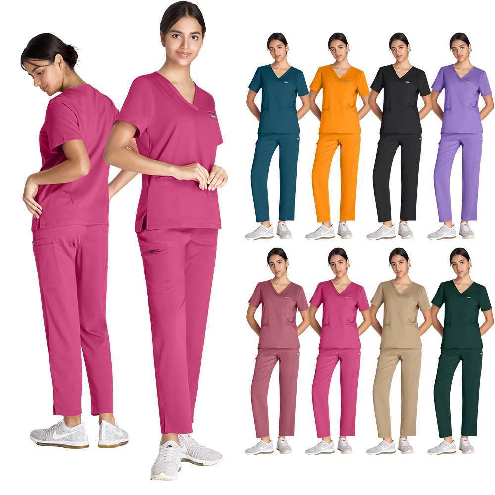 2025 NiaaHinn Women Men Scrub Suit Set with Short Sleeves V-neck Top+ ...