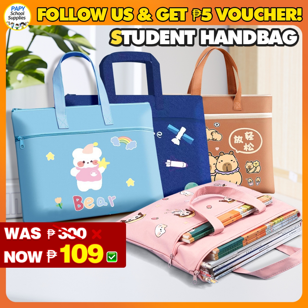 Cute Cartoon File Bag with Zipper Large Zipper File Bag Carry Book ...