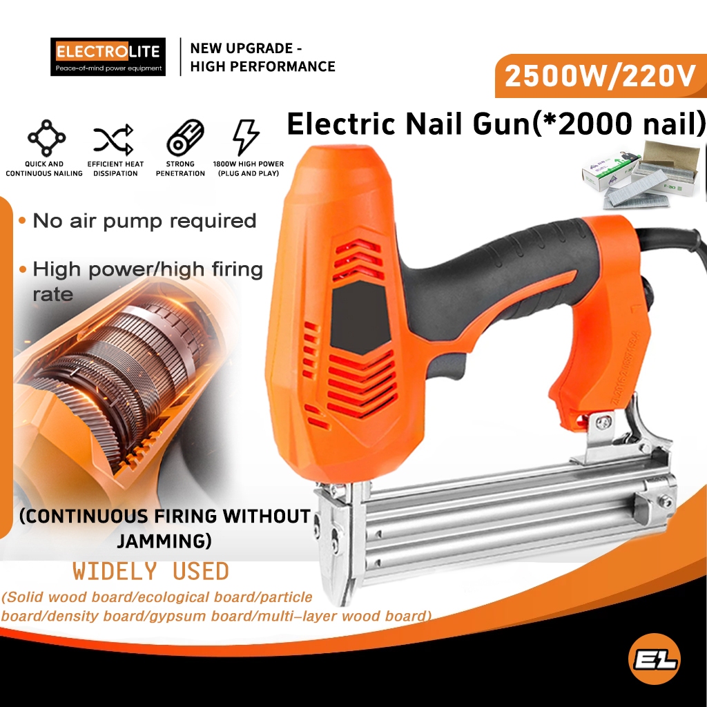 2500W/220V Electric Nail Gun Air Tacker Gun Pneumatic Staple Gun Heavy ...
