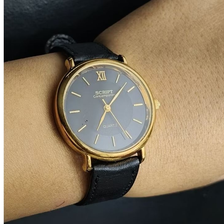 Script contemporary Black Dial Vintage Mens Watch Japan | Shopee ...
