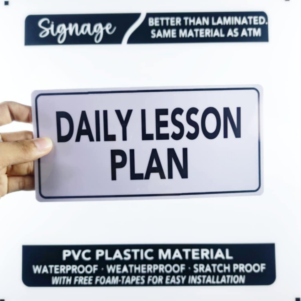 SIGNAGE - DAILY LESSON PLAN - WHITE SIGNAGE - PVC PLASTIC MATERIAL ...