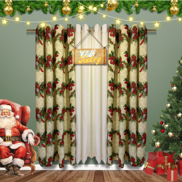 3IN1 CHRISTMAS CURTAINS RIBBONETTE CREAM DESIGN | Shopee Philippines