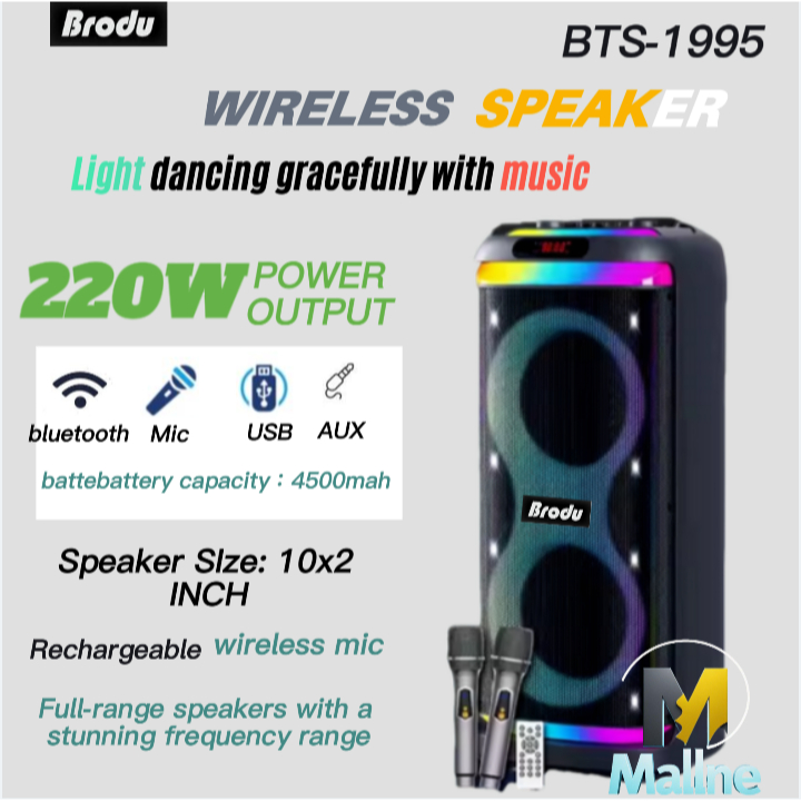 NEW BTS-1995 Brodu 220W Bluetooth Karaoke Speaker With Dual Digital ...