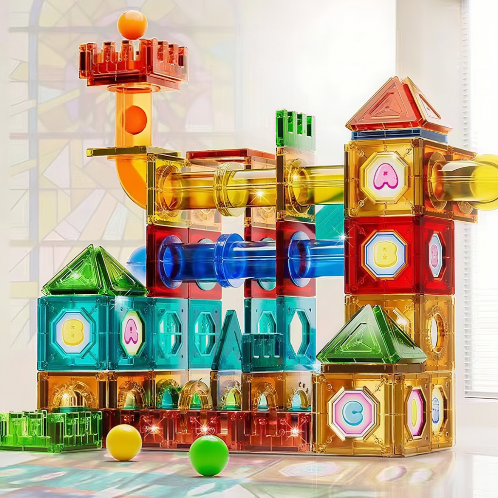 Magnetic Tiles Magnet Marble Slide Toys Transparent Race Track Building ...