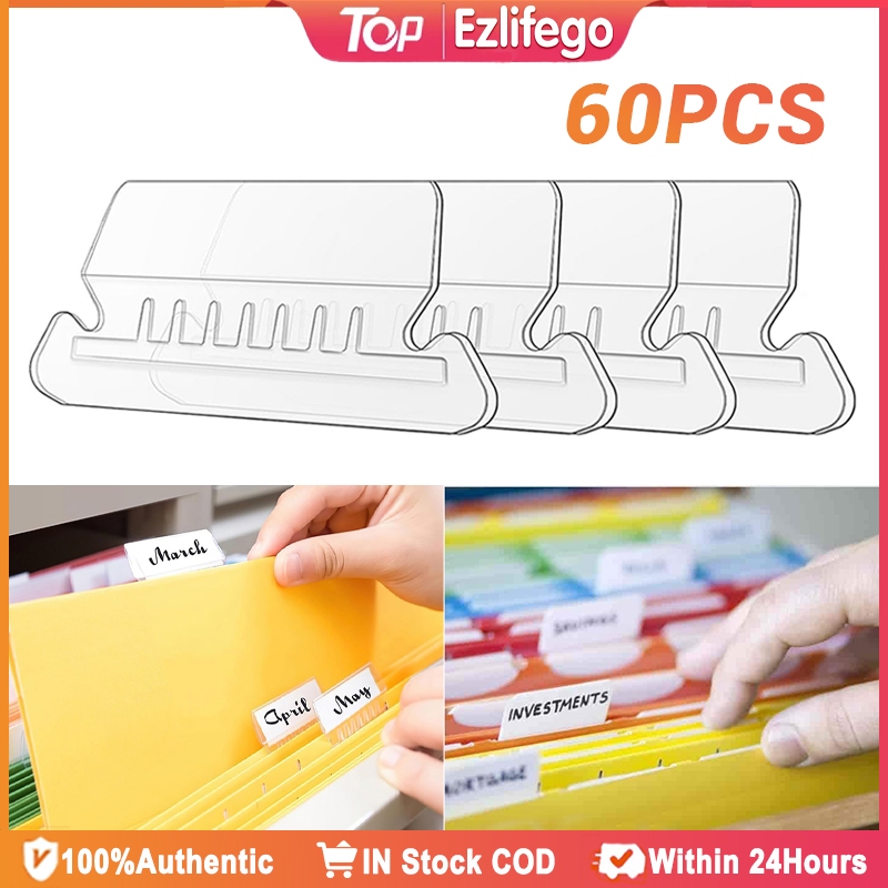 60Pcs File Folder Tabs Index Transparent Pvc Label Clip Quick ...