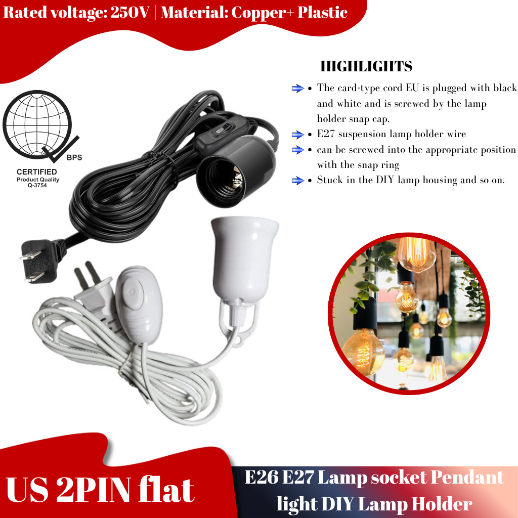 Lamp Socket Metal Spring Clip E26 Light Bulb Socket AC Outlet Plug ...