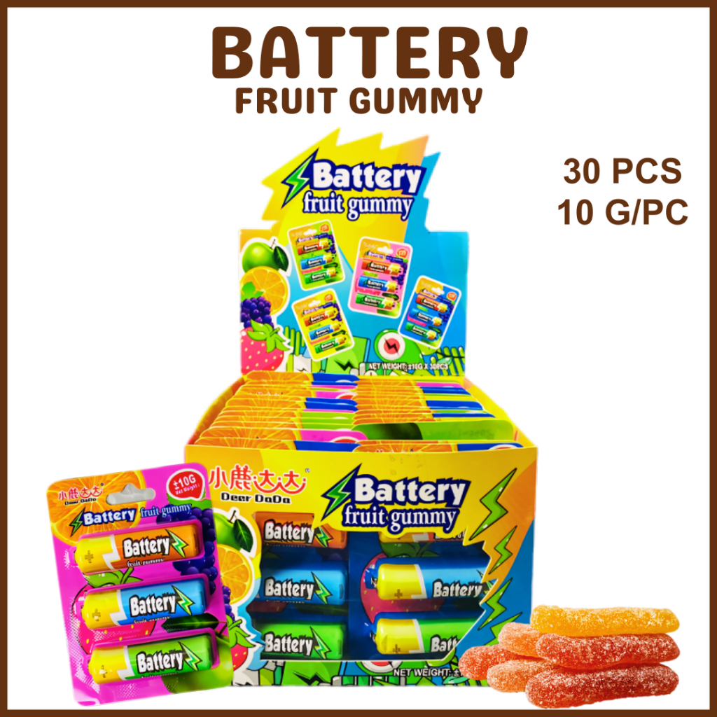 30 Pcs Battery Fruit Gummy Sugar Coated Assorted Fruity Flavor Chewy ...