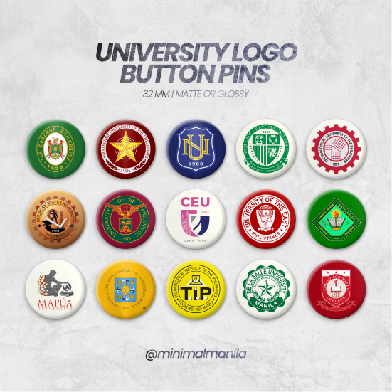 32mm University Logo Button Pin | Minimal Manila Tinplate Pin Badge ...