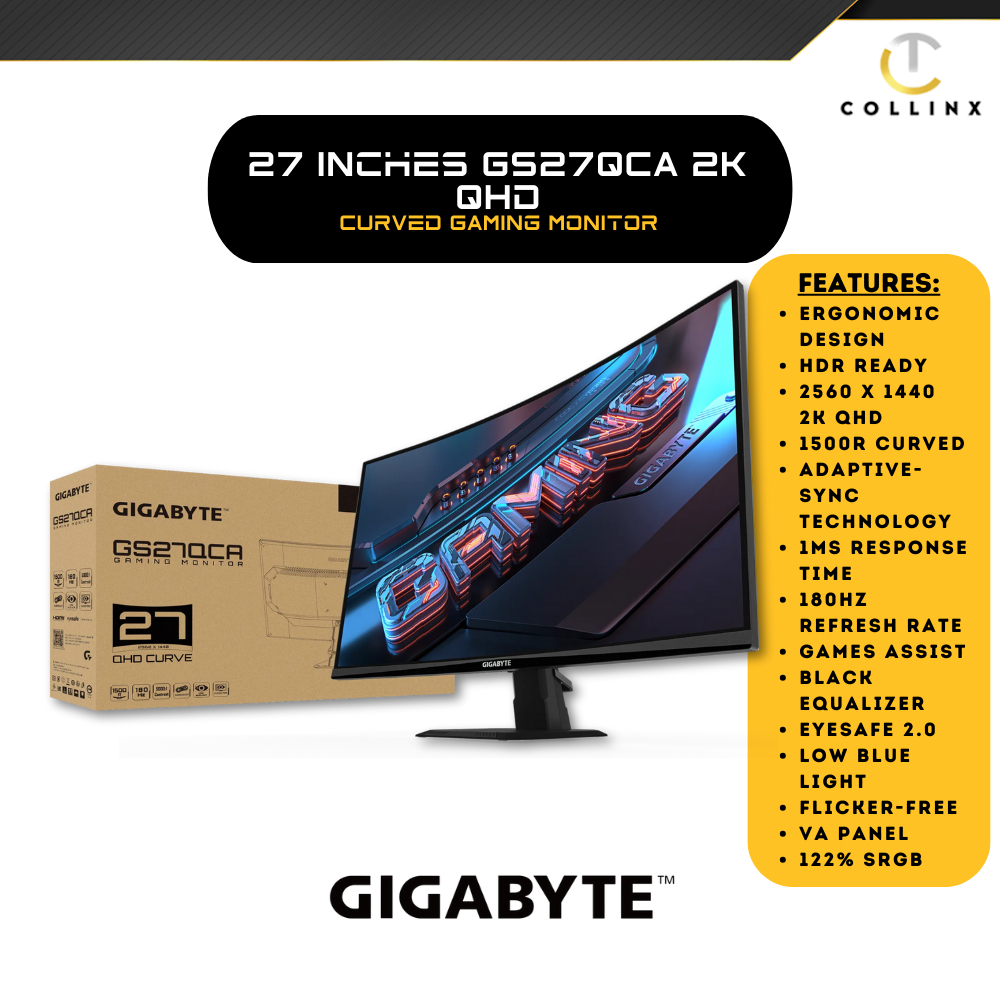 27 Inches GIGABYTE GS27QCA 2K QHD Curved Gaming Monitor | Ergonomic ...