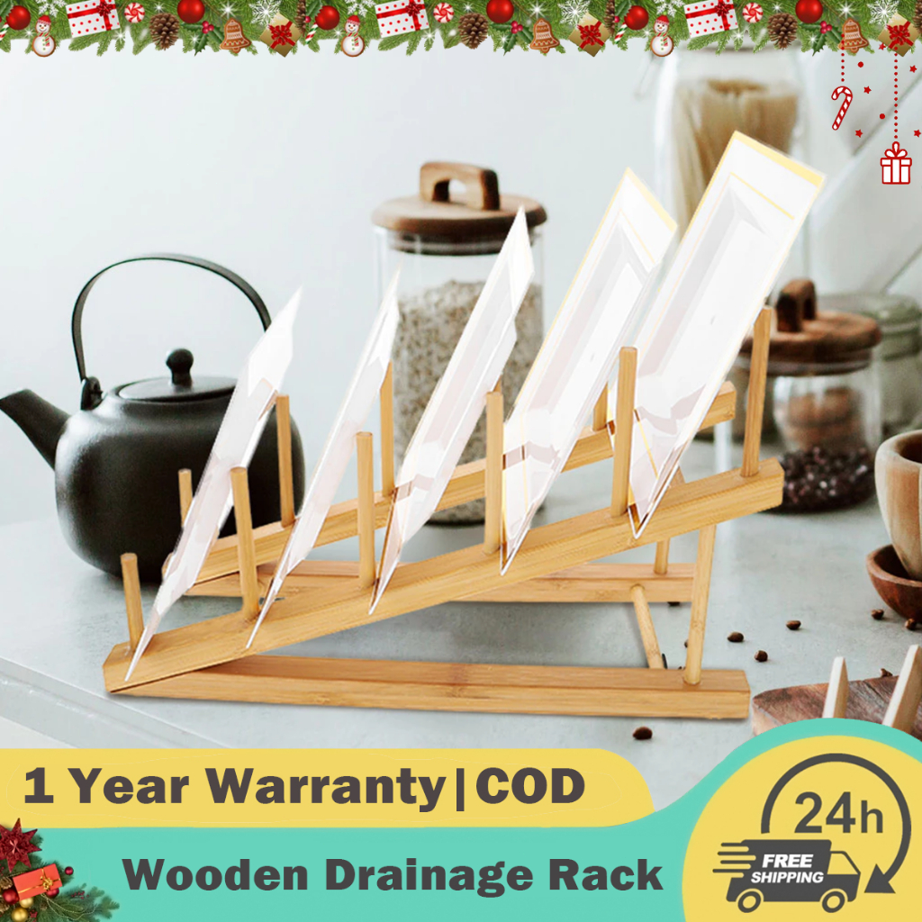 Folding Drainage Rack Kitchen Dish Rack Kitchen Bamboo Tableware Rack ...