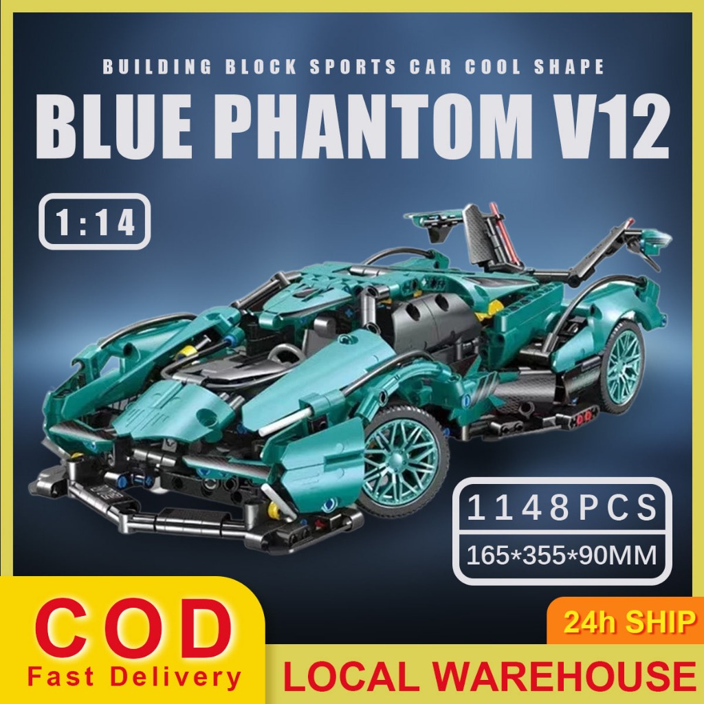 Blue Phantom V12 Lamborghini Building Blocks 1:14Building Blocks Racing ...