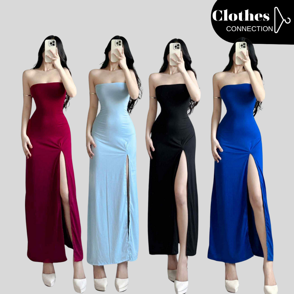 Maxi Dress for Woman with Slit Tube Korean Style Outfit | Plain Bodycon ...
