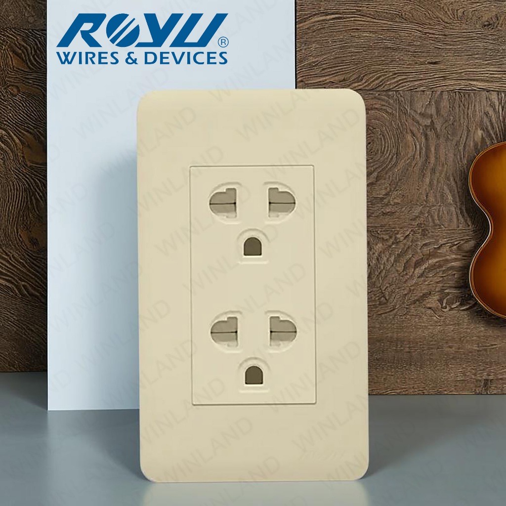Royu by Winland Classic Duplex Universal Outlet with Ground and Shutter ...