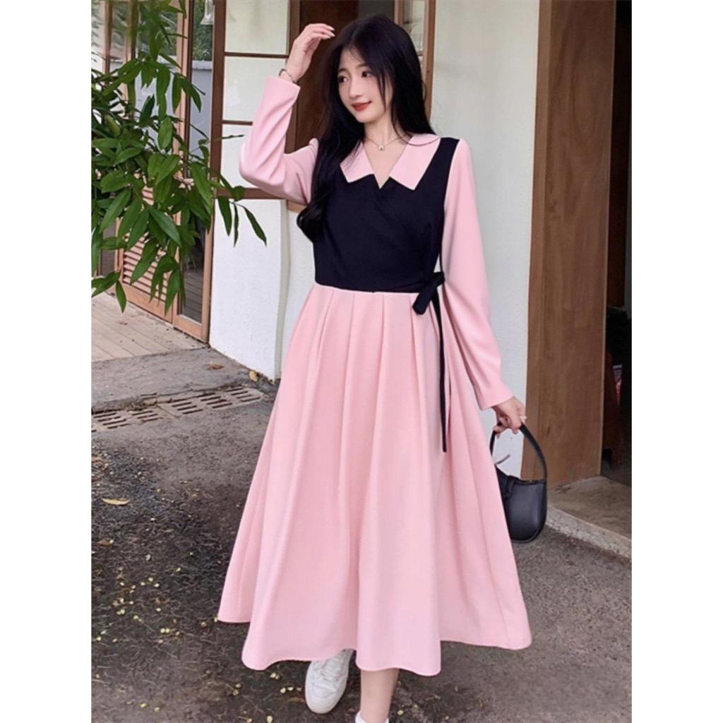 pink dress for woman casual new long sleeve dress korean cocktail dress  formal elegant plus size xxl | Shopee Philippines
