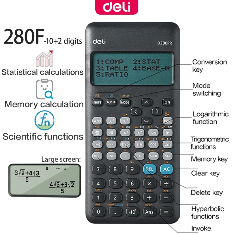 Deli ED280PR Series Multifunctional Scientific Calculator 280 Functions ...