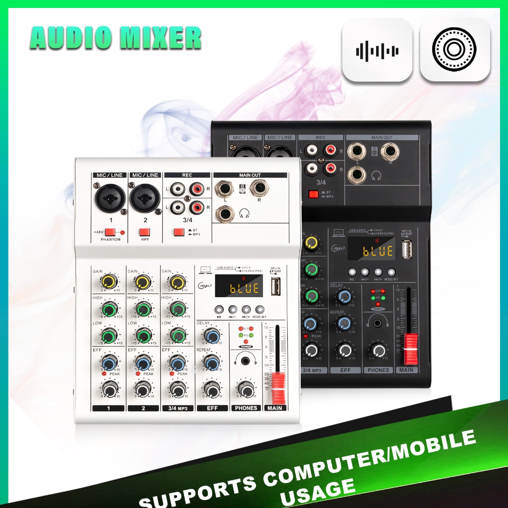 4 Channel Audio Mixer 48V Phantom Power Monitor Path Portable Mini ...