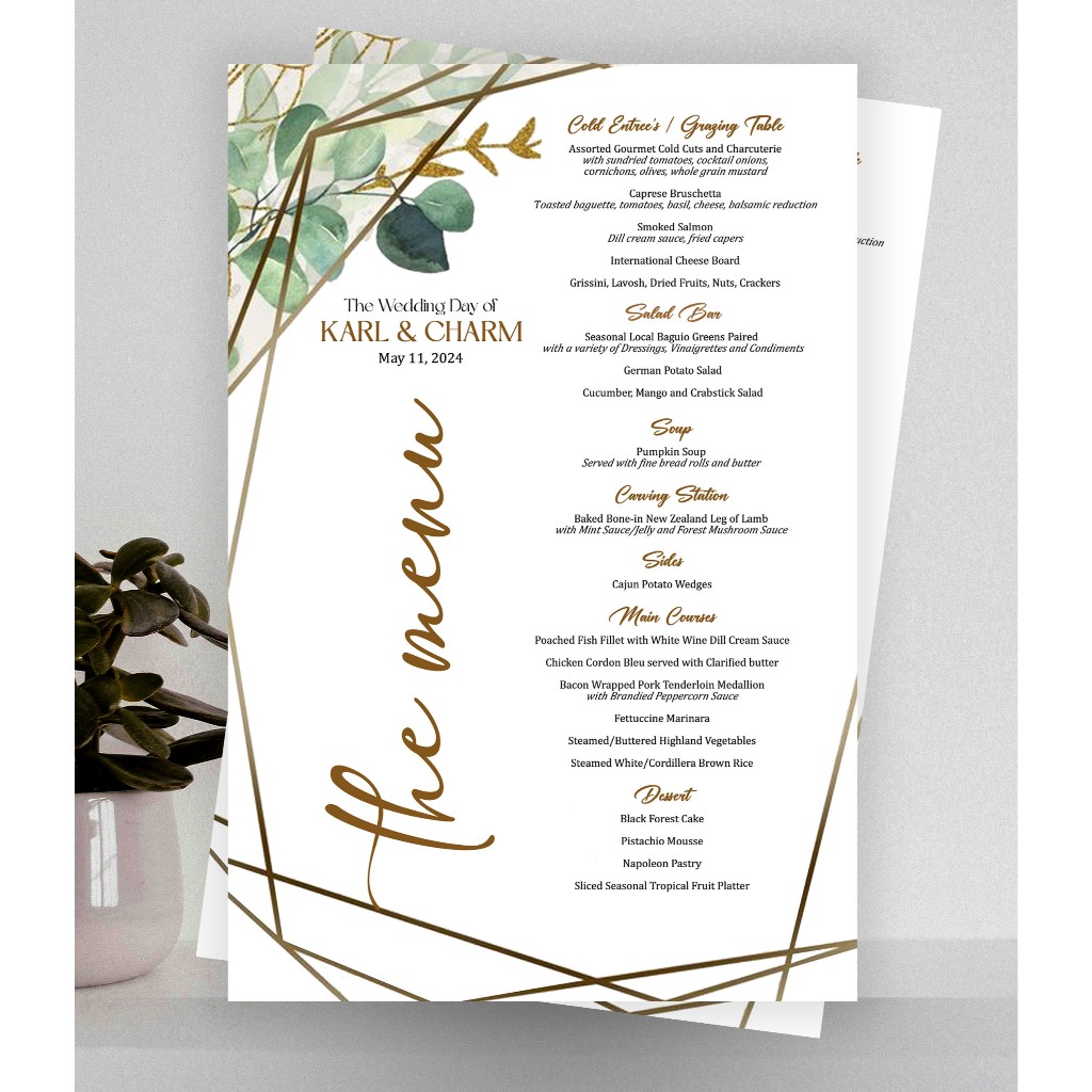10 pcs PERSONALIZED MENU CARD FOR WEDDING, BIRTHDAY, DEBUT OTHER ...