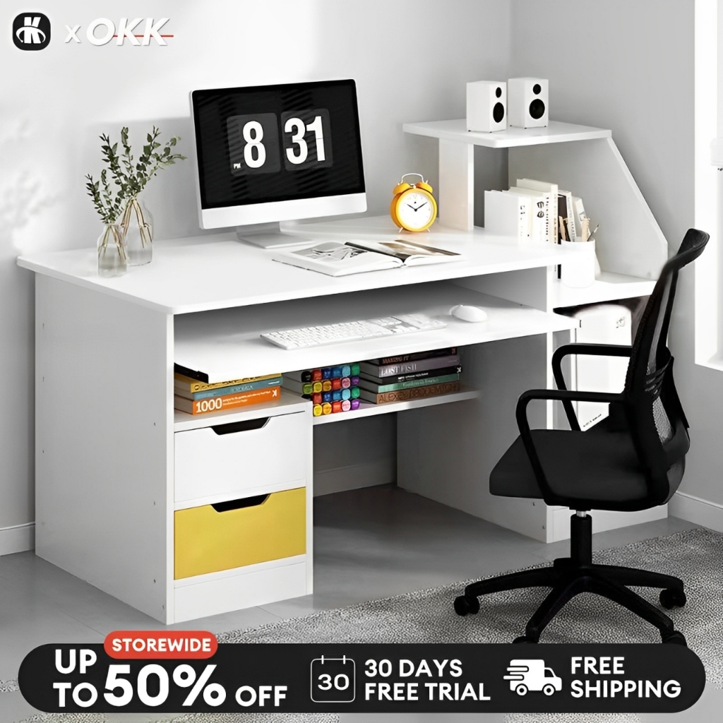 Computer Table With Drawer Simple Modern Small Desk With KeyBoard ...