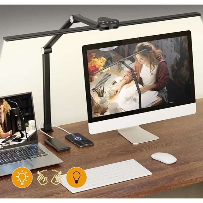 80CM LED Work Desk Lamp Study Lamp Dimmable Double Head Desk Light ...