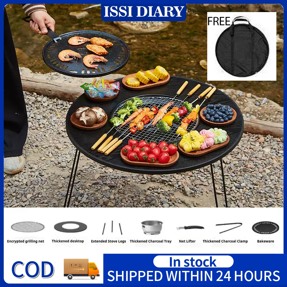 ISSI DIARY 2 in 1 Family BBQ Camping Table Grill Foldable Table Griller ...