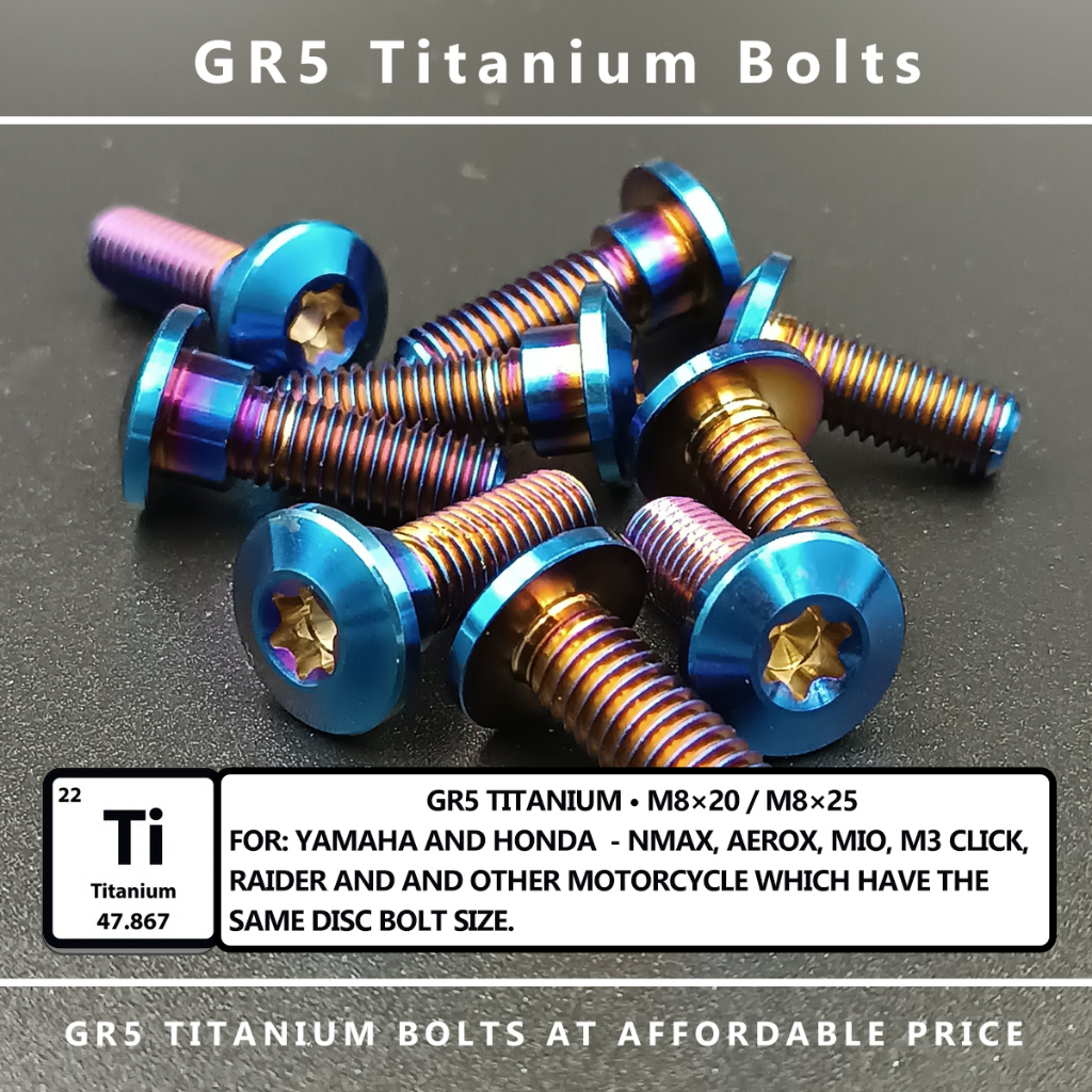 Gr5 Titanium Brake Disc Bolt M8 × 20 M8 × 25 “Burning Blue