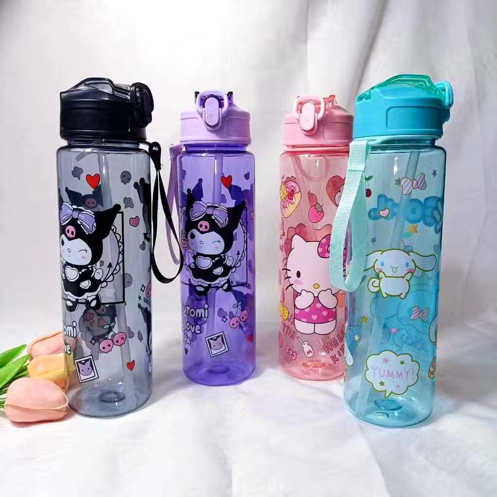 ZJTP 800ml Kuromi Sports Water Bottle With Straw Plastic Measuring Cup 