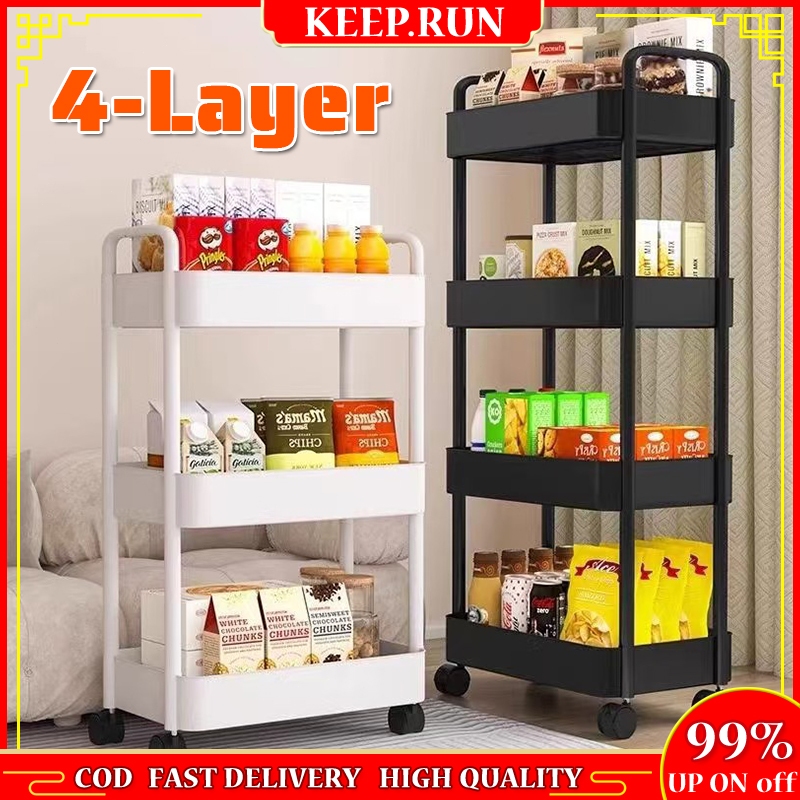 4 Layer Trolley Cart Organizer Storage Shelf Moving Rack With Wheel For ...