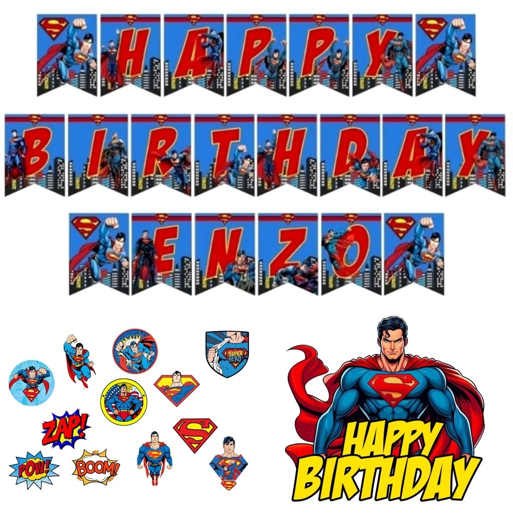 Superman Theme Birthday Party Banner Decoration Superhero Personalized ...
