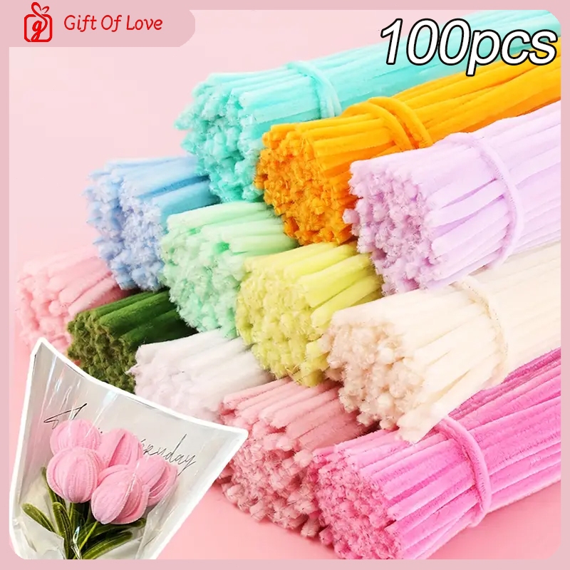 【100pcs】Fuzzy Plush Tube Twist Rod Diy Handicraft Material Wire ...