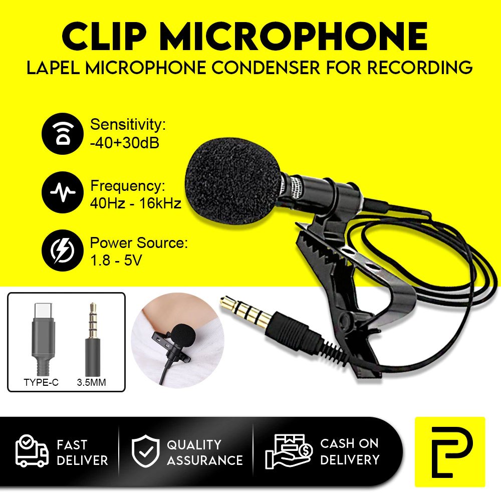 Popcorn 3.5mm Mini Lavalier Microphone Metal Clip Lapel Mic 1.5m Length ...