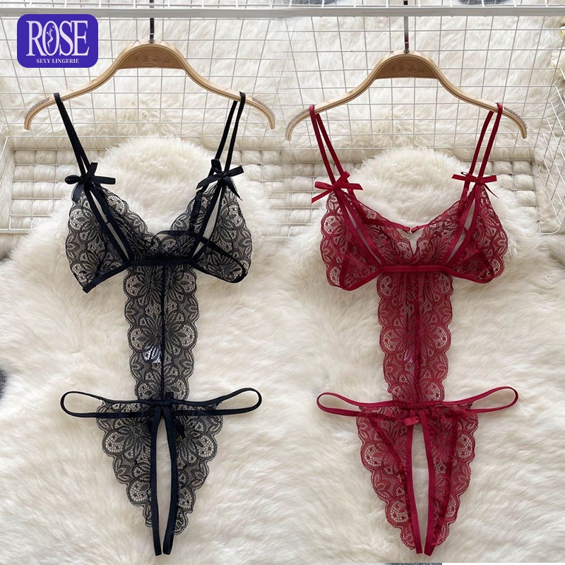 Rose Lace Temptation Sling Sex Onesie Bikini Underwear Open Crotch Sexy  Lingerie Panty For Women